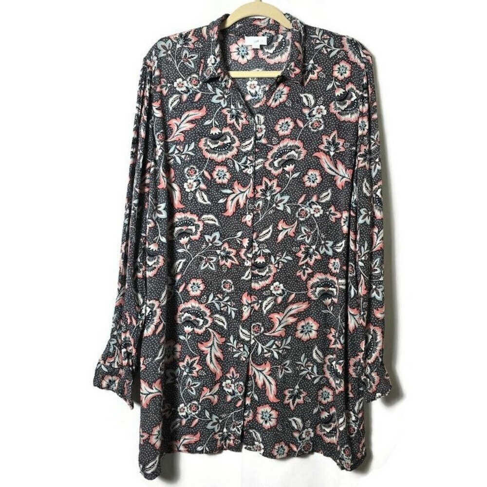 J. Jill Floral Business Casual Gauzey Long Sleeve Button Down Blouse Top L